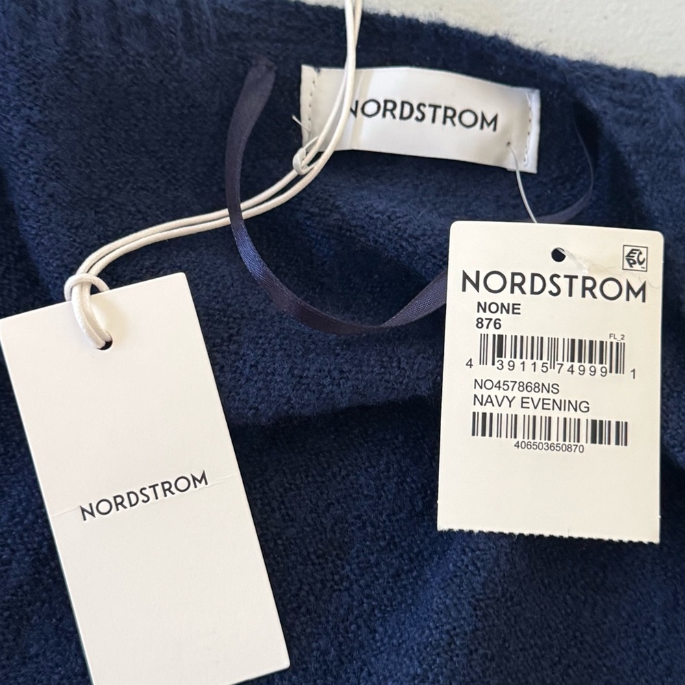 Nordstrom Ribbed Blue Stretch Polyester Blend Ruana Poncho Size OS New - Picture 10 of 15
